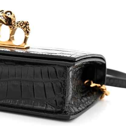 Alexander McQueen Shiny Crocodile Embossed Jeweled Satchel Black 9 of 9