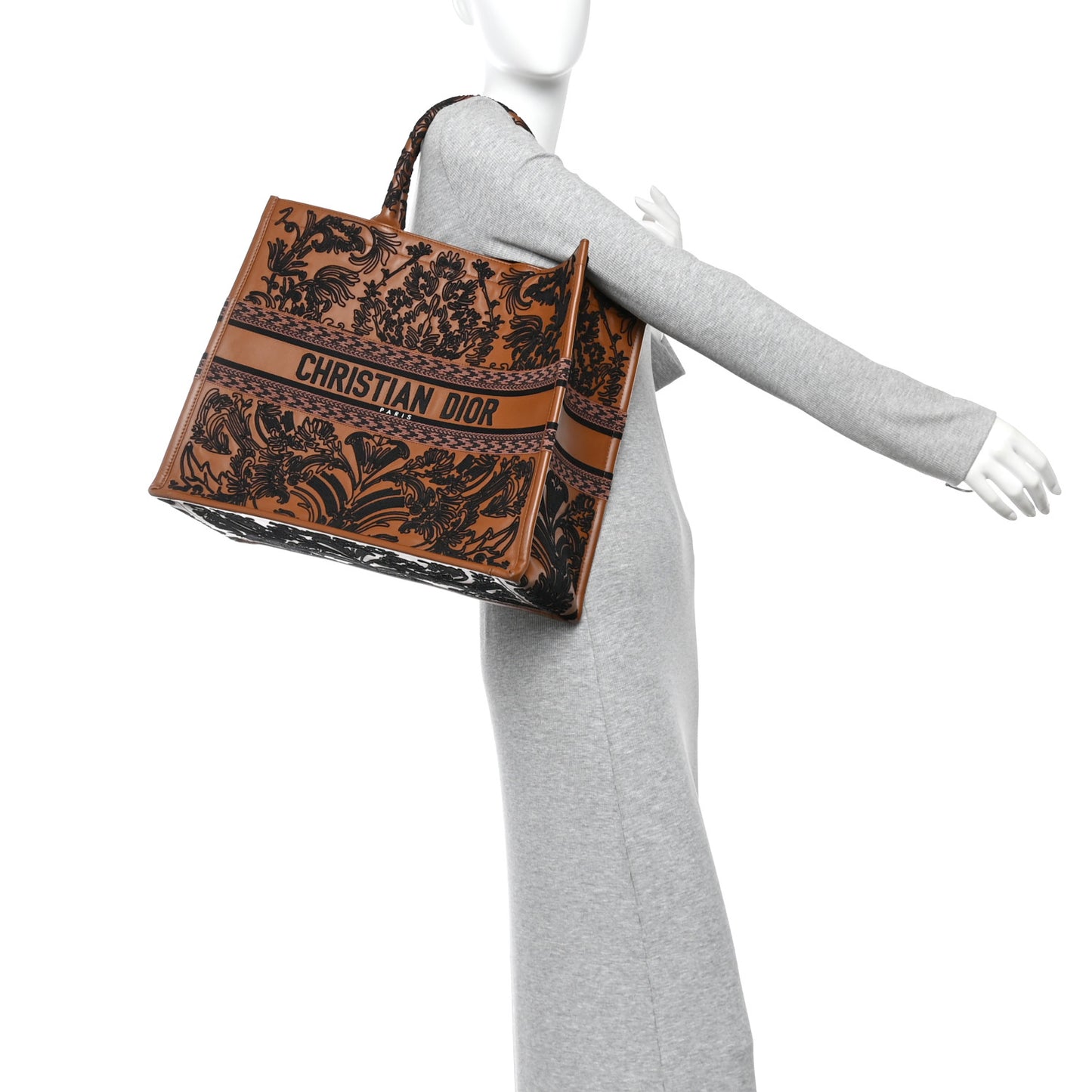 Calfskin Cornely-Effect Embroidery Large Book Tote Brown Black