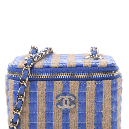 Chanel Raffia Jute Striped Mini Vanity Case With Chain Blue Beige 8 of 11