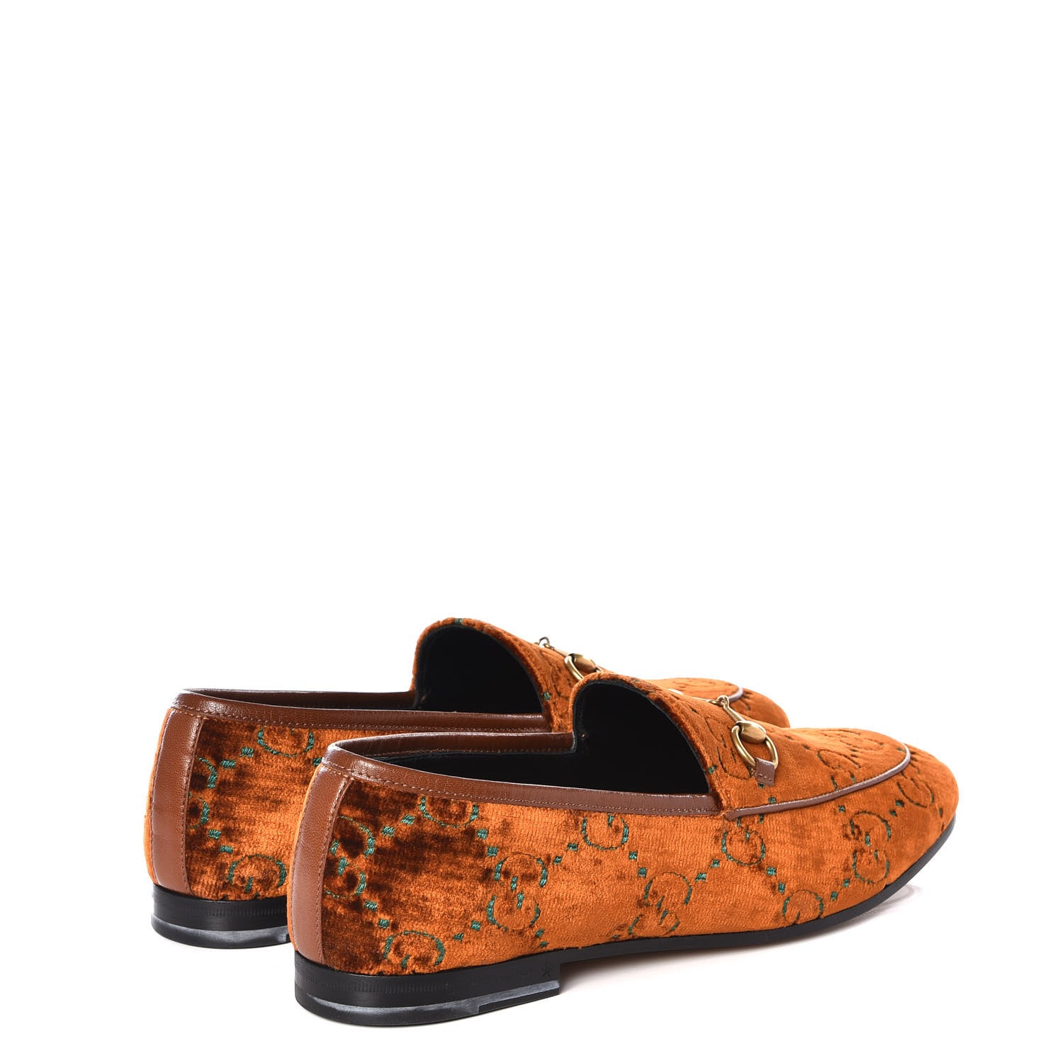 Gucci Velvet GG Monogram Horsebit Womens Jordaan Loafers 39.5 Cognac Green 4 of 11
