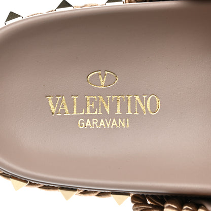 Valentino Garavani Calfskin Silk Woven Rockstud Torchon 5mm Sandals 40 Poudre 7 of 9