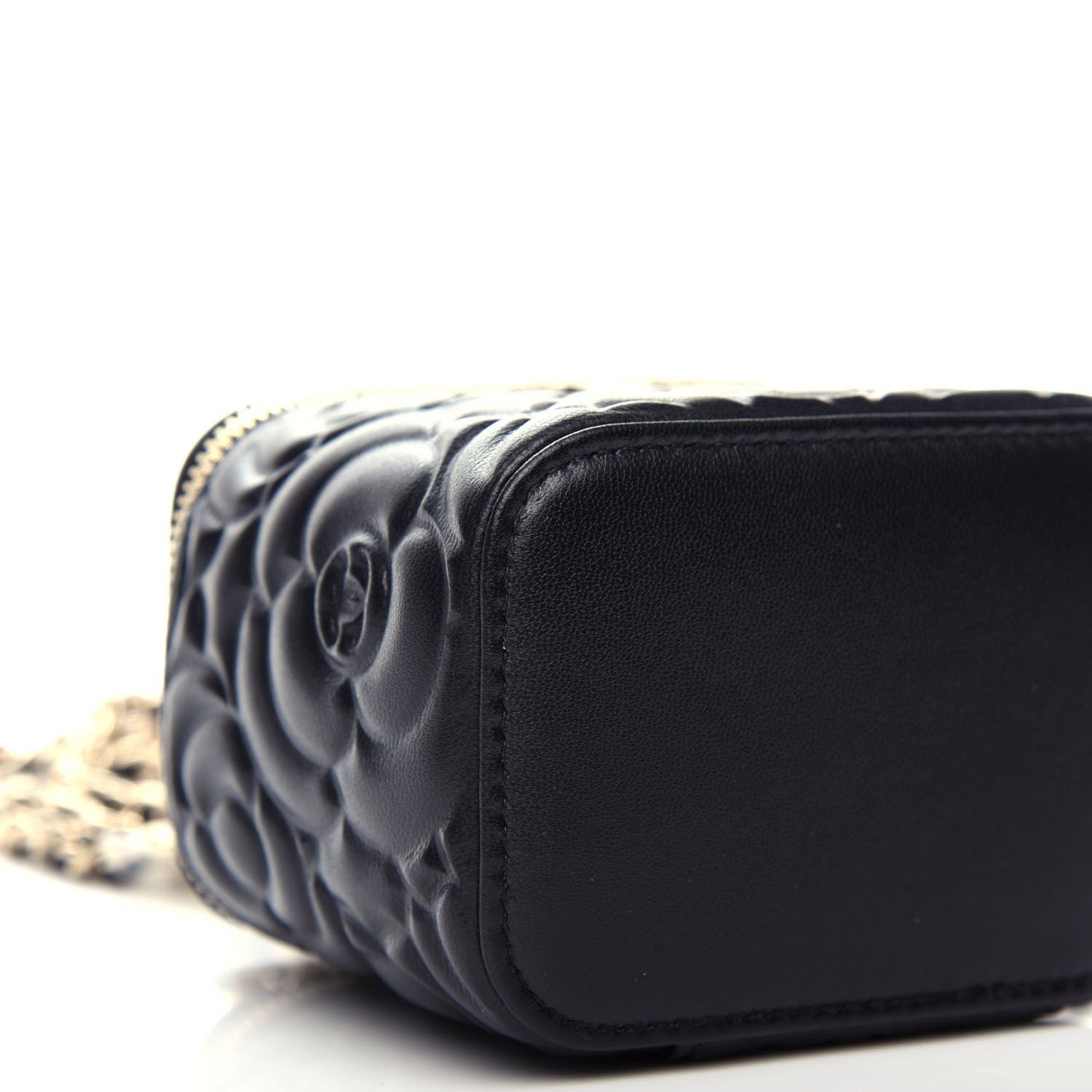 Chanel Lambskin Camellia Embossed Mini Vanity Case With Chain Black 9 of 12
