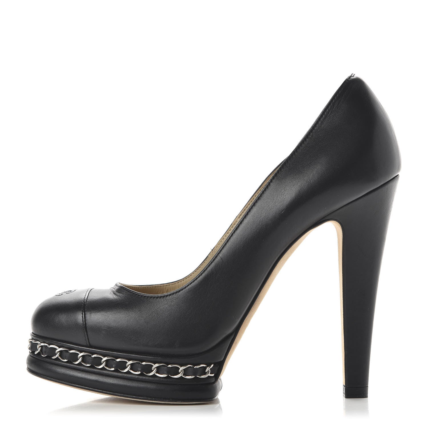 Chanel Calfskin CC Cap Toe Platform Chain Pumps 37 Black 1 of 8