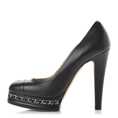 Chanel Calfskin CC Cap Toe Platform Chain Pumps 37 Black 1 of 8