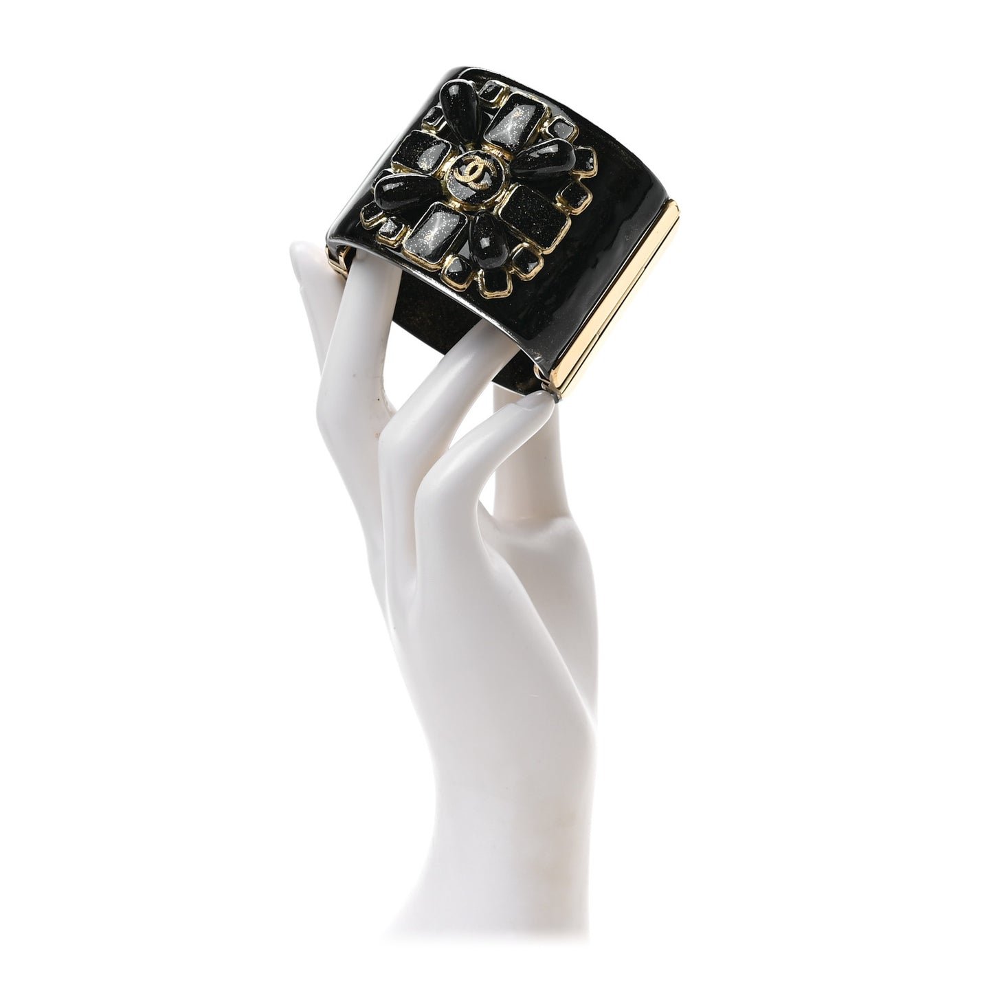 Resin Glitter Gripoix CC Wide Cuff Black