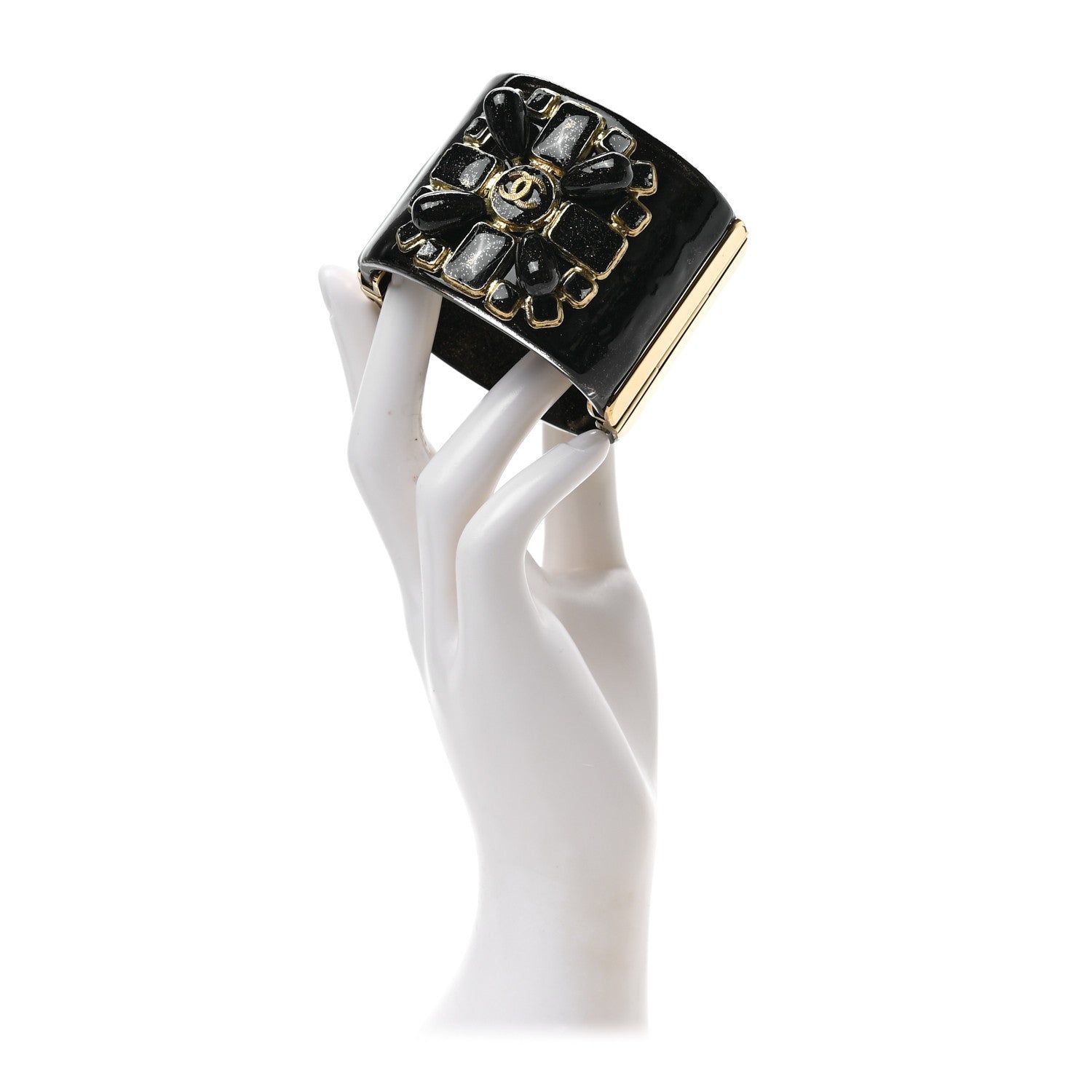 Chanel Resin Glitter Gripoix CC Wide Cuff Black 2 of 4