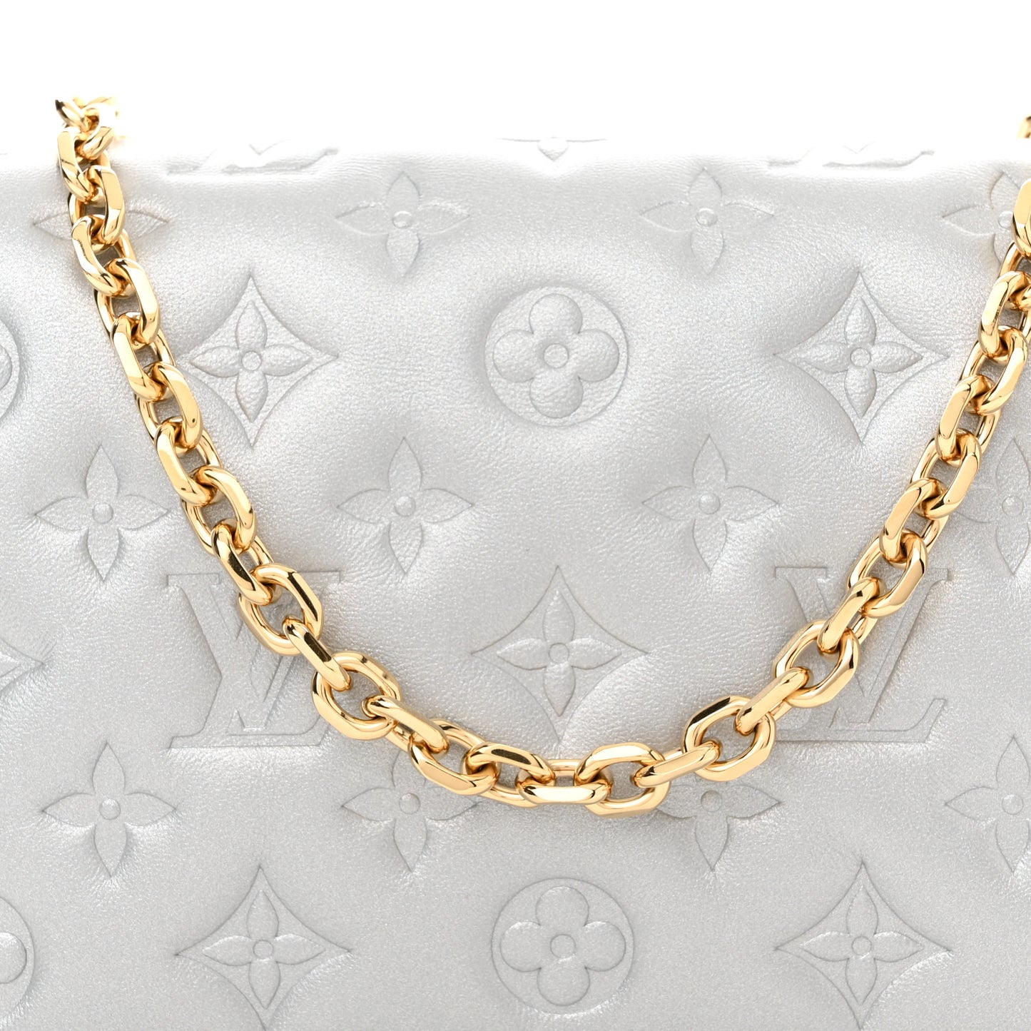 Metallic Lambskin Embossed Monogram Pochette Coussin Silver
