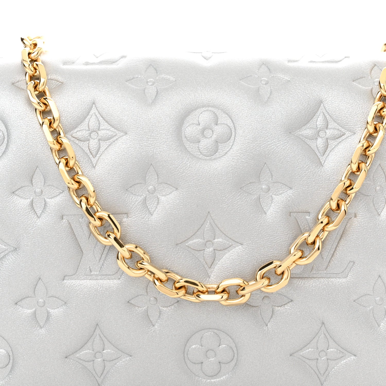 Louis Vuitton Metallic Lambskin Embossed Monogram Pochette Coussin Silver 6 of 8