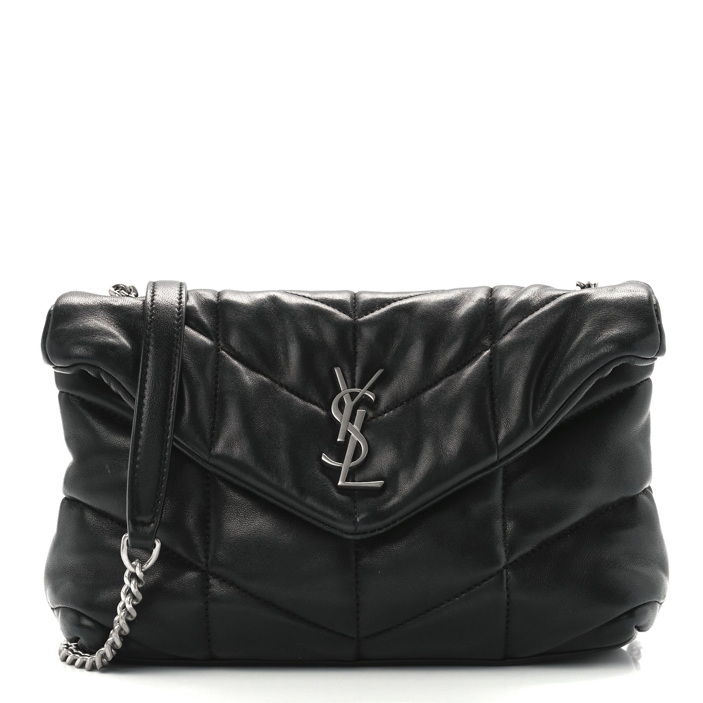 Lambskin Quilted Toy Loulou Puffer Monogram Chain Satchel Black