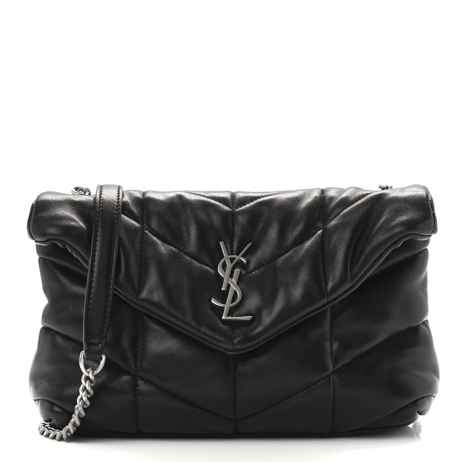 Saint Laurent Lambskin Quilted Toy Loulou Puffer Monogram Chain Satchel Black 1 of 12