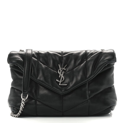 Saint Laurent Lambskin Quilted Toy Loulou Puffer Monogram Chain Satchel Black 1 of 12