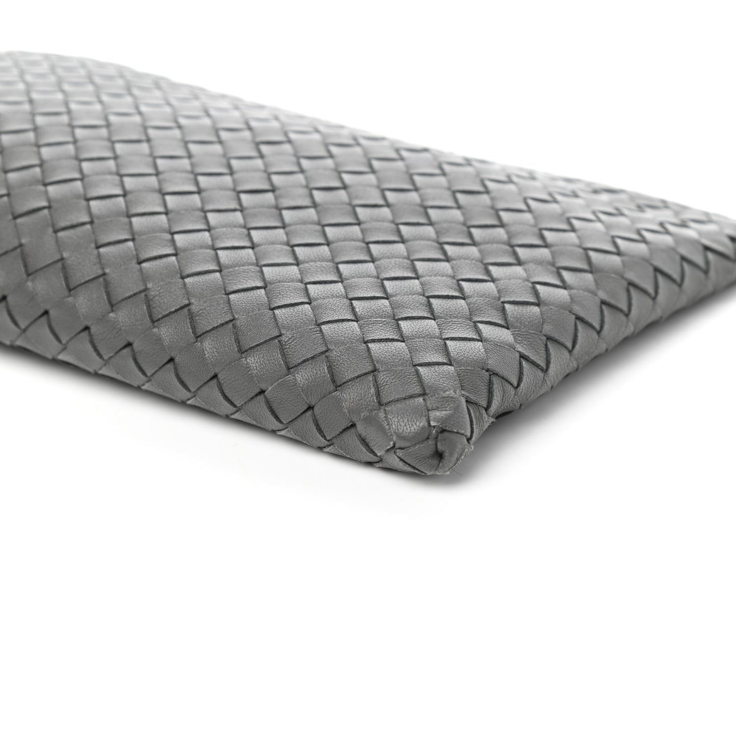 Nappa Intrecciato Flat Zip Biletto Pouch Light Grey
