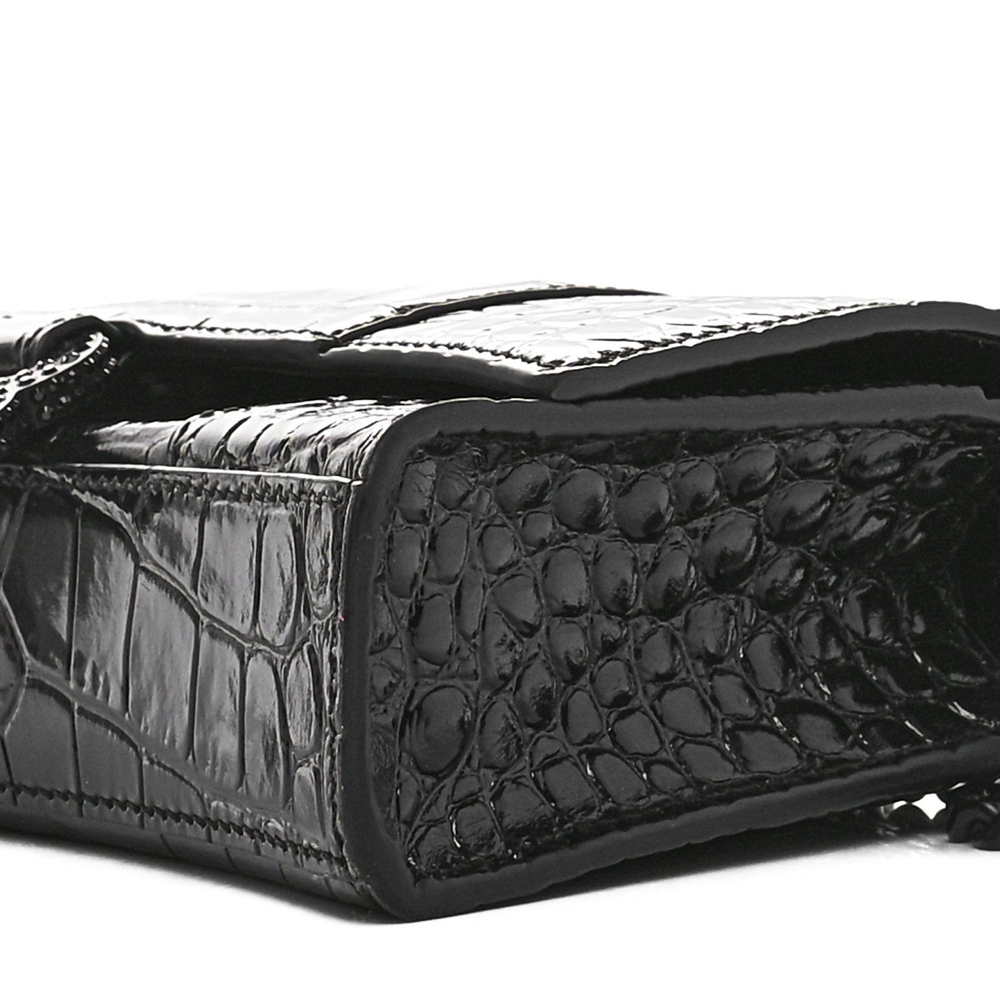 Shiny Calfskin Strass Monochrome Crocodile Embossed Hourglass Chain Bag Black