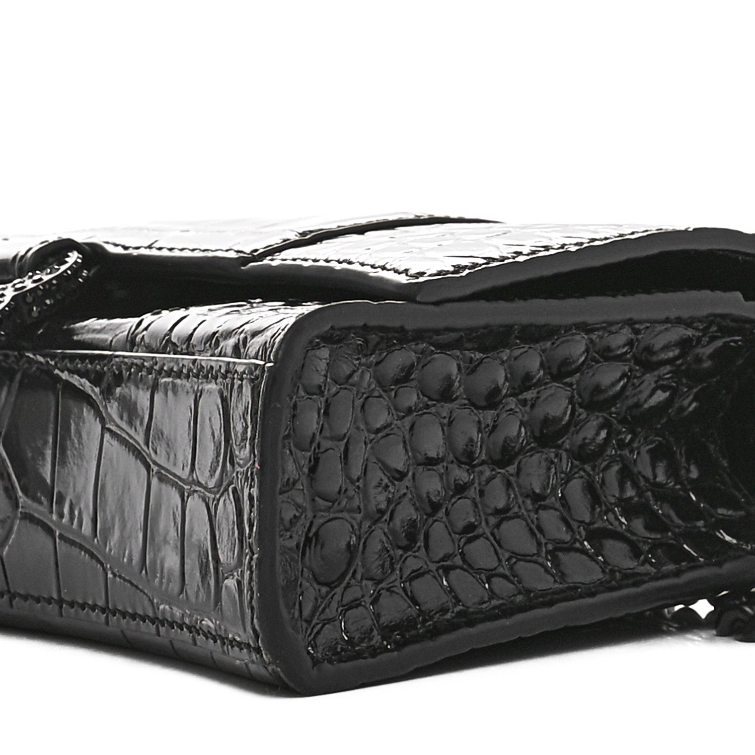 Balenciaga Shiny Calfskin Strass Monochrome Crocodile Embossed Hourglass Chain Bag Black 9 of 9