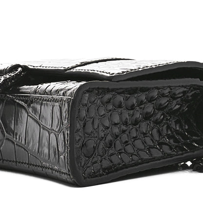Balenciaga Shiny Calfskin Strass Monochrome Crocodile Embossed Hourglass Chain Bag Black 9 of 9