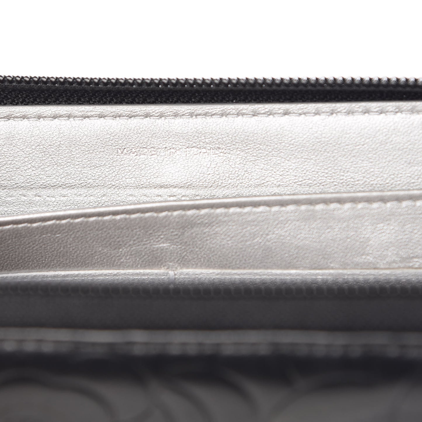 Lambskin Camellia Embossed Large Zip Around Gusset Wallet Black