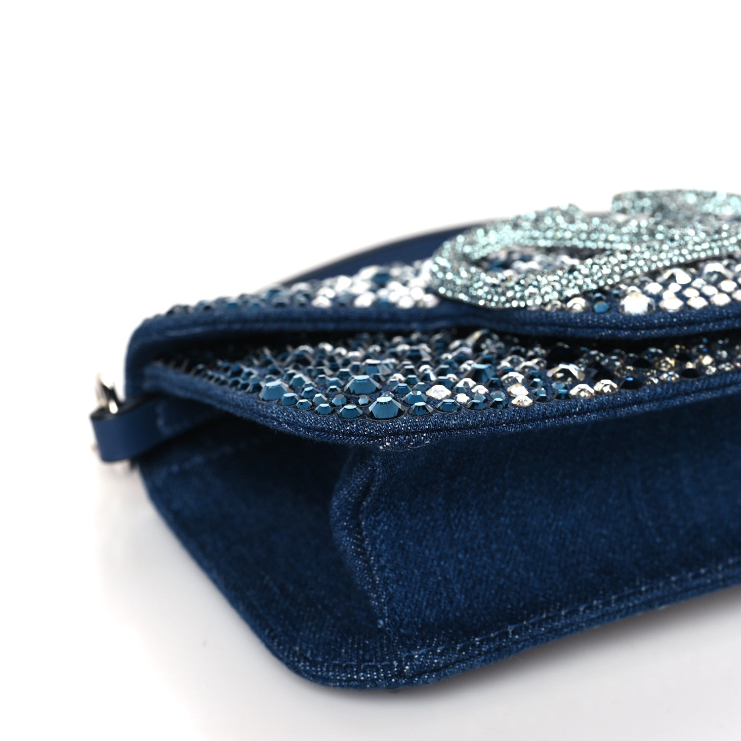 Valentino Garavani Denim Crystal Vlogo Embroidered Small Loco Shoulder Bag Montana Smoked Sapphire 7 of 9