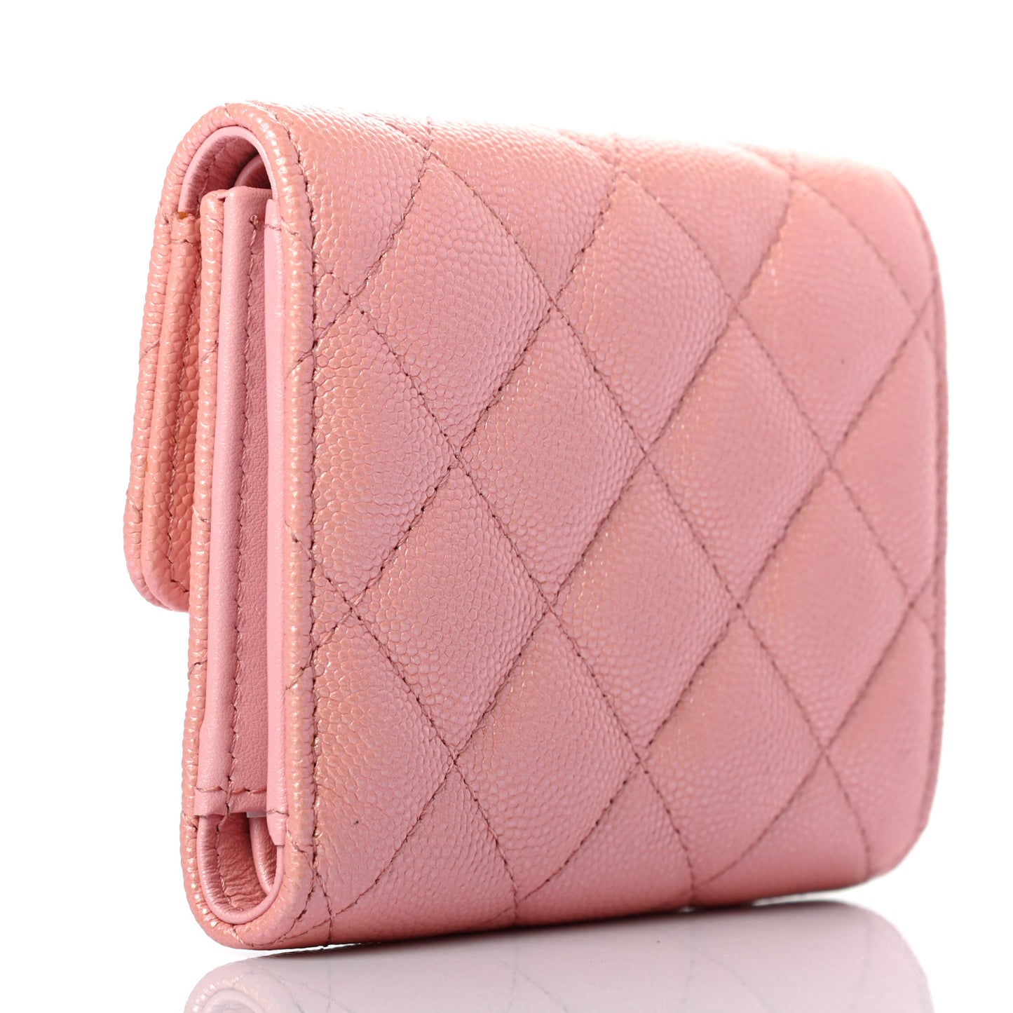 Iridescent Caviar Quilted Small Flap Wallet Rose Pink
