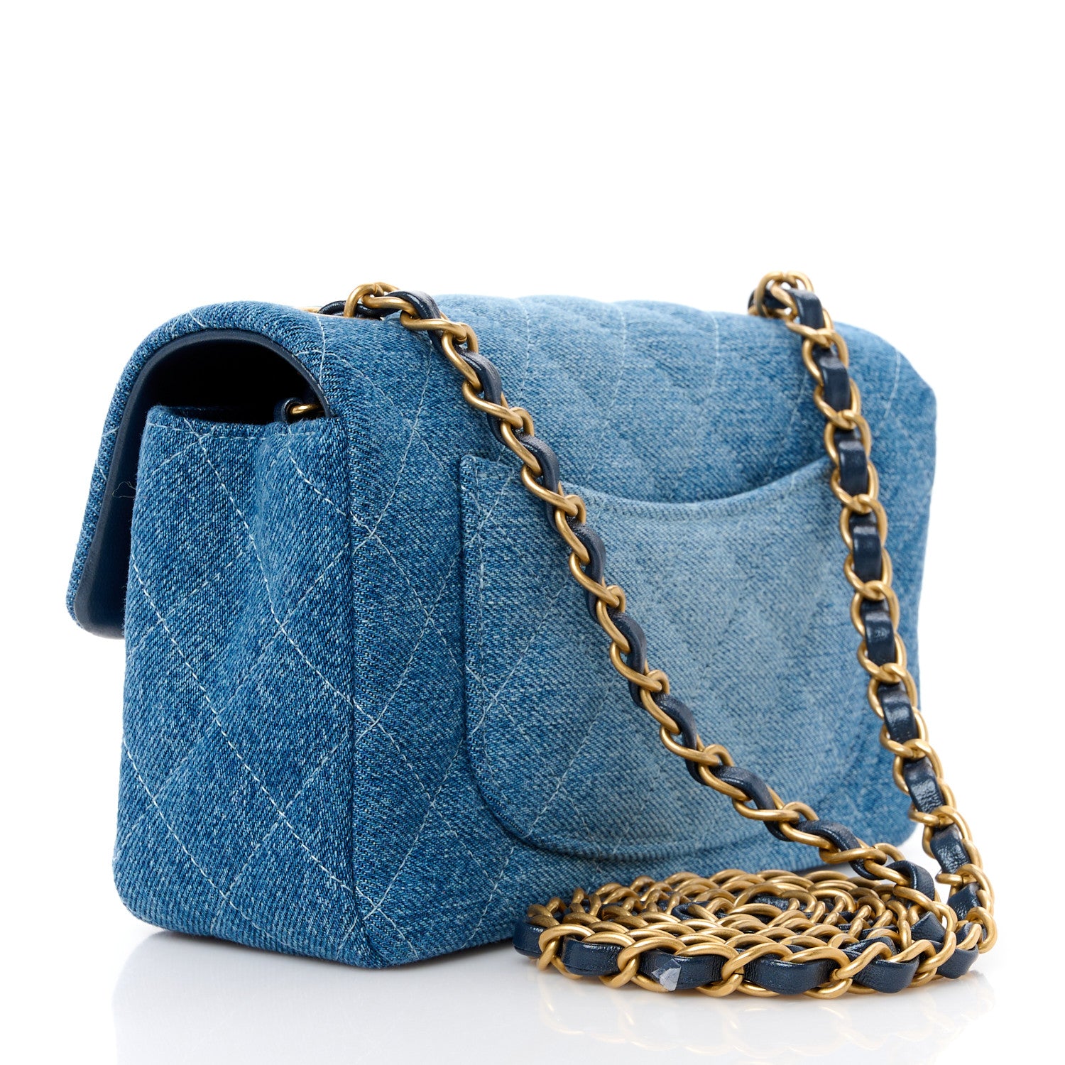 Chanel Washed Denim Quilted Mini Rectangular Flap Blue 3 of 12