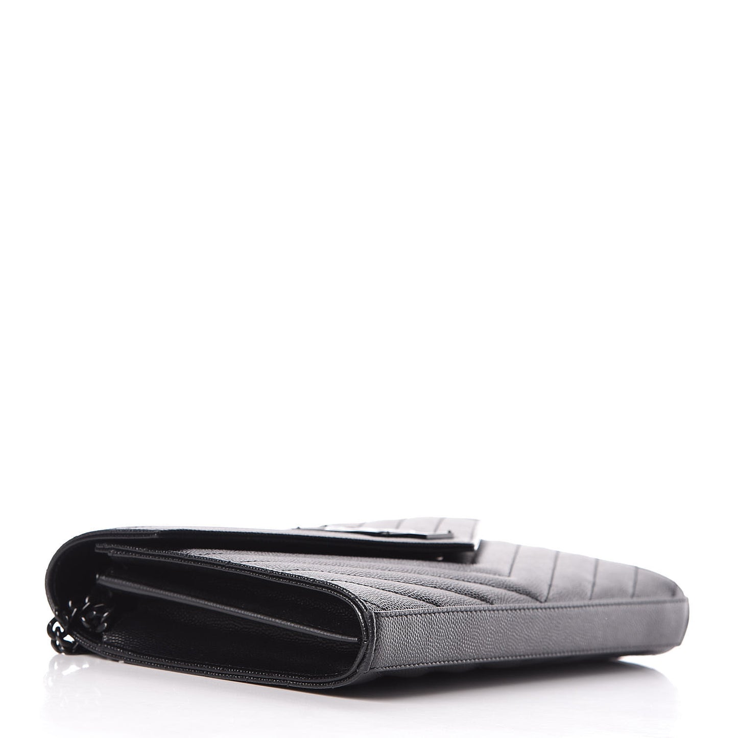 Grain De Poudre Matelasse Chevron Monogram Chain Wallet Black