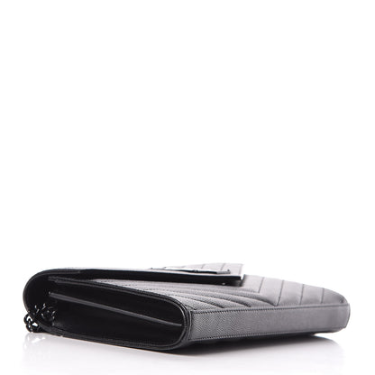 Saint Laurent Grain De Poudre Matelasse Chevron Monogram Chain Wallet Black 4 of 13