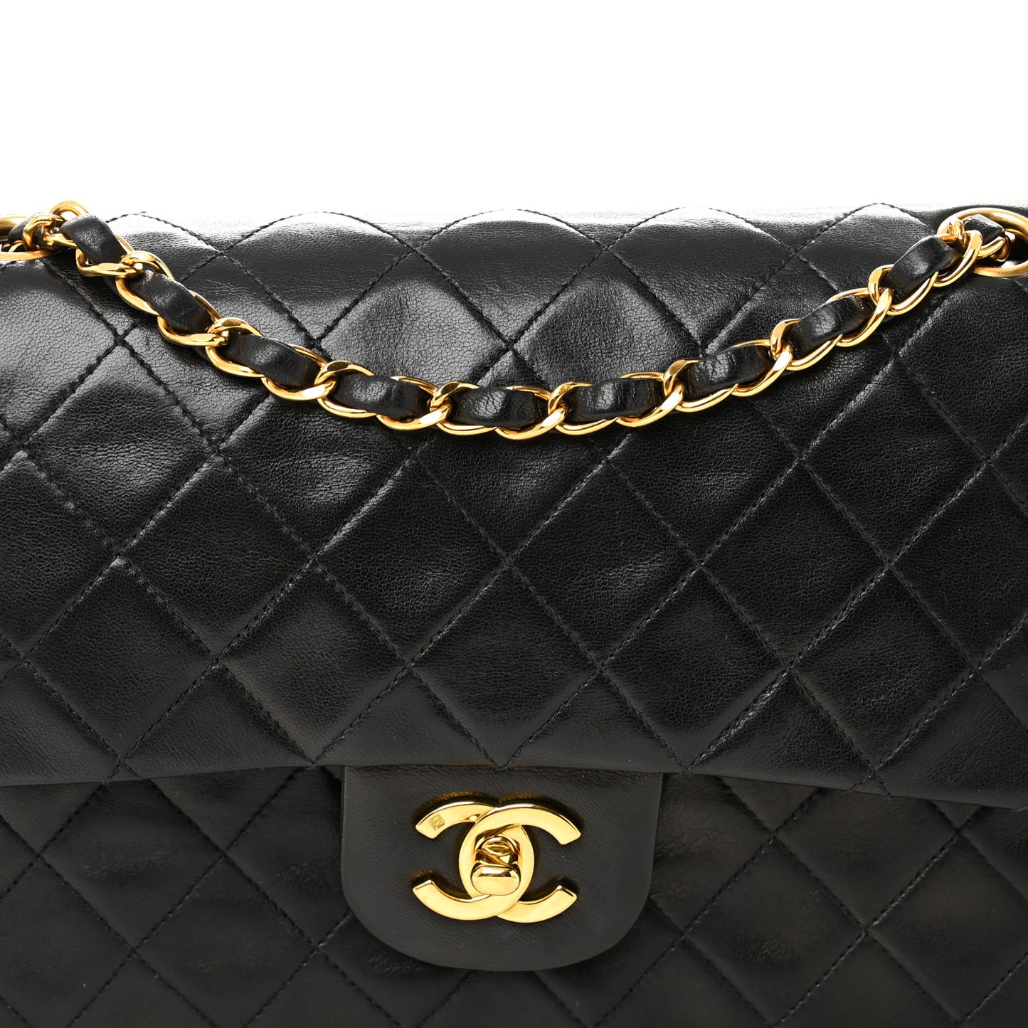 Lambskin Quilted Medium Double Flap Black