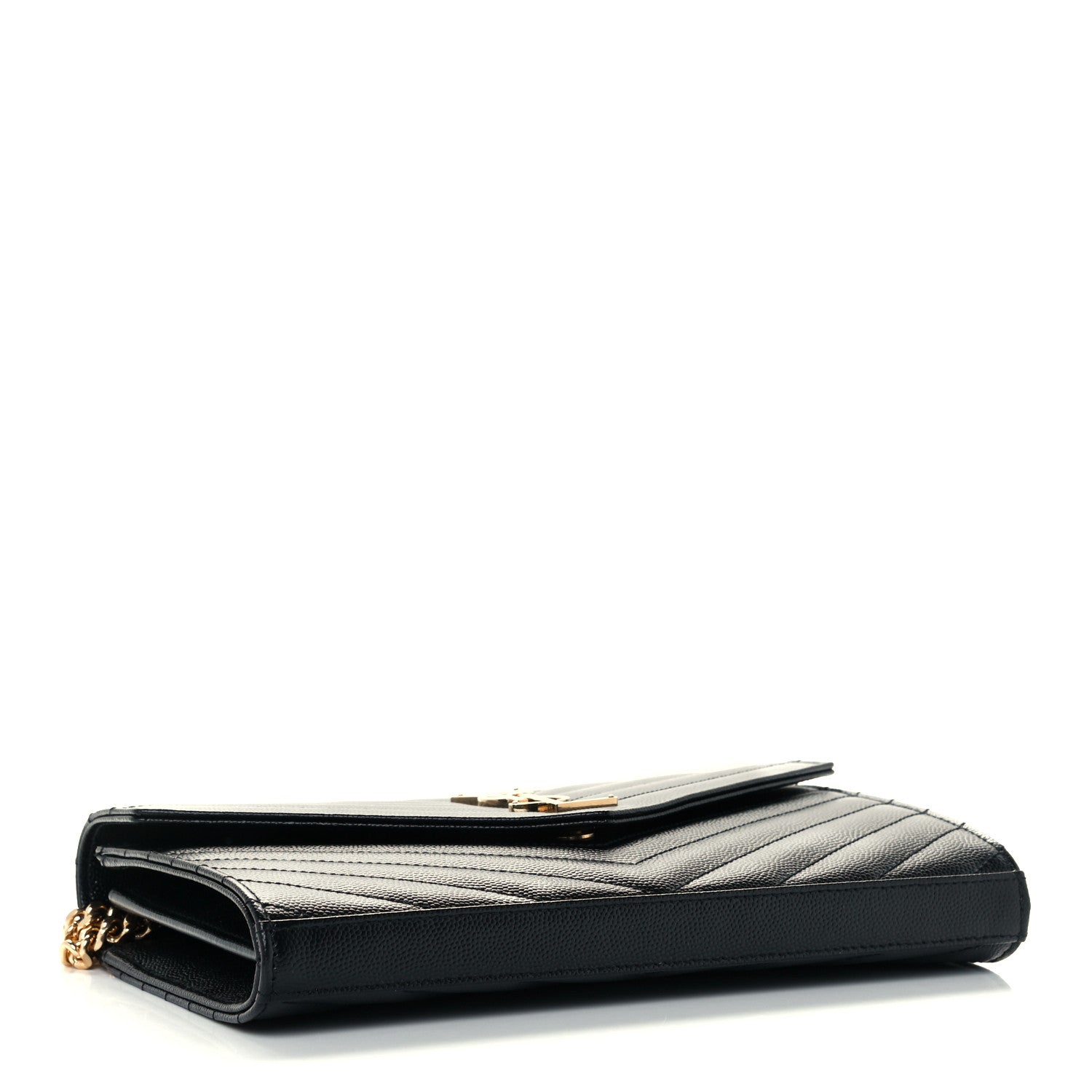 Saint Laurent Grain De Poudre Matelasse Chevron Monogram Chain Wallet Black 4 of 11