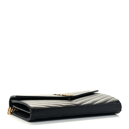 Saint Laurent Grain De Poudre Matelasse Chevron Monogram Chain Wallet Black 4 of 11