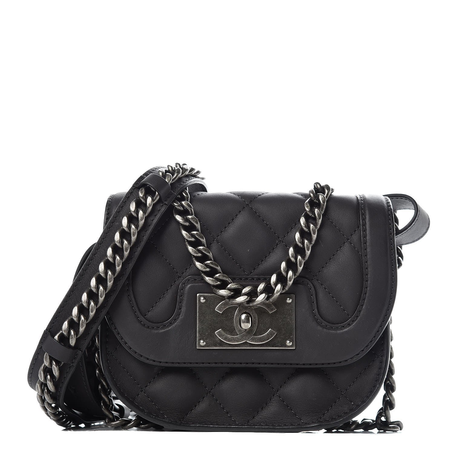 Chanel Calfskin Quilted Small Double Chained Messenger Flap Charcoal 1 of 11
