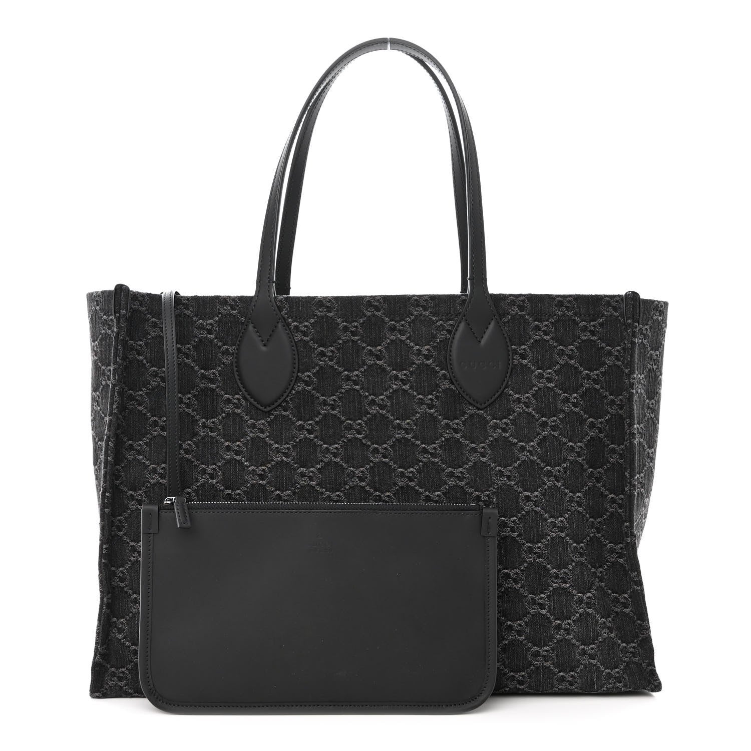 Gucci Denim Ophidia GG Monogram Large Tote Black Grey 1 of 12