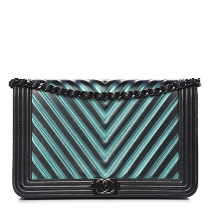 Chanel Calfskin Painted Chevron Embossed Boy Wallet On Chain WOC Black 1 of 11