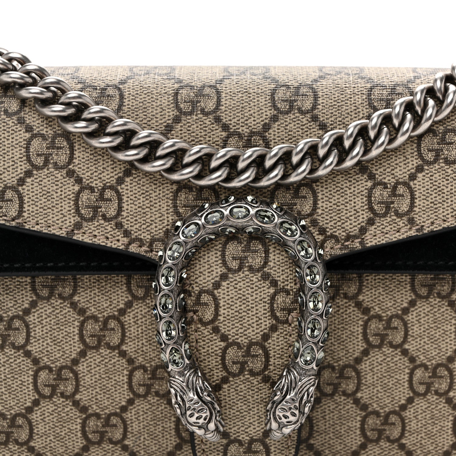 Gucci GG Supreme Monogram Suede Crystal Small Dionysus Shoulder Bag Beige Ebony Black 7 of 9