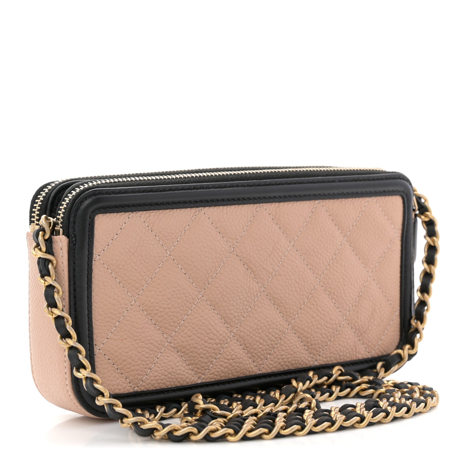 Chanel Caviar Quilted CC Filigree Clutch With Chain Beige Black 3 of 12