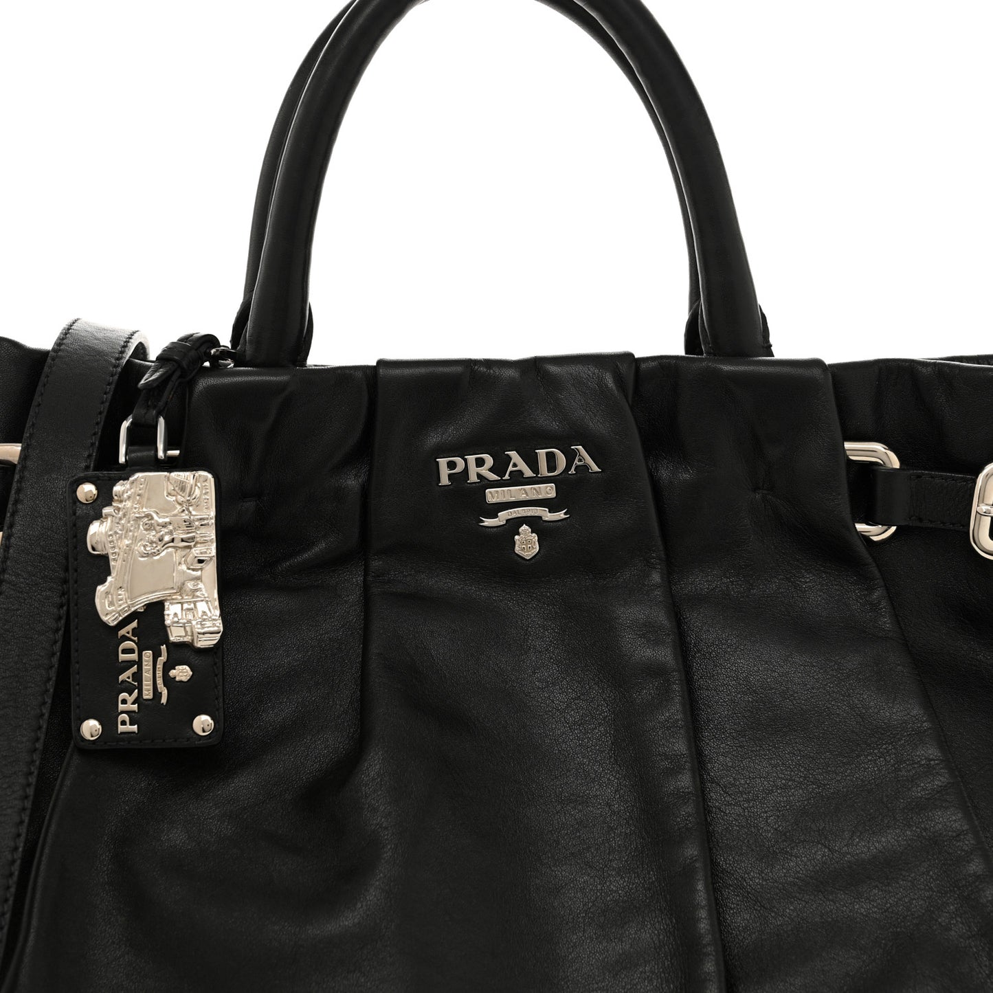 Soft Calfskin Pleated Shoulder Bag Black