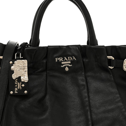 Prada Soft Calfskin Pleated Shoulder Bag Black 7 of 10