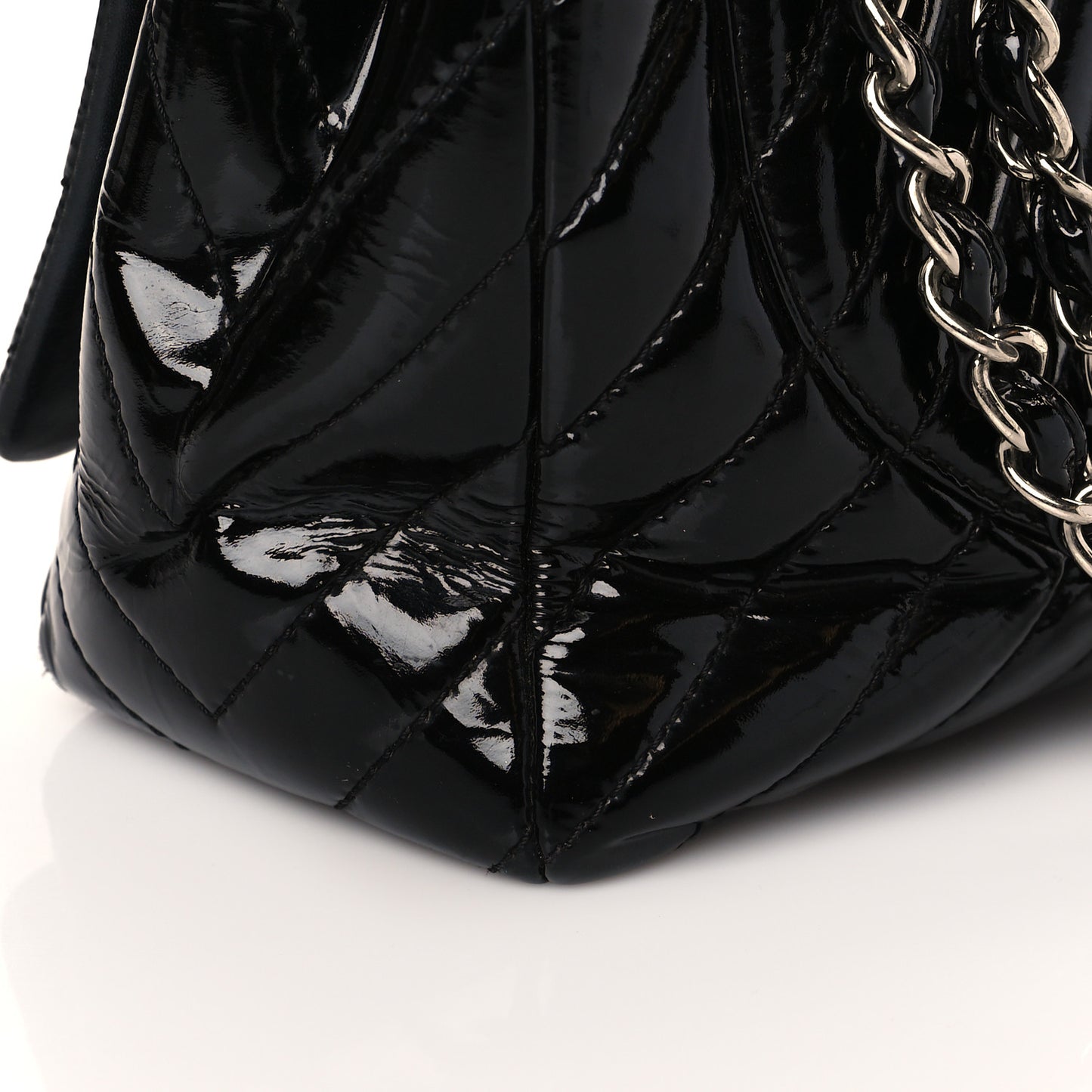 Patent Chevron Quilted Maxi Single Flap Black