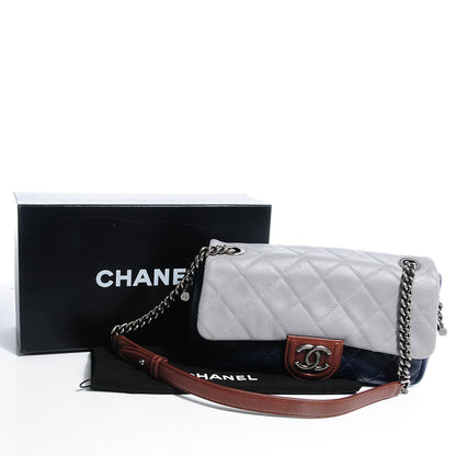 Chanel Iridescent Calfskin Tri-Color Country Chic Flap Navy Blue 5 of 8