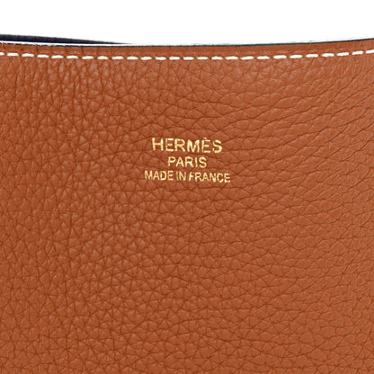Hermes Taurillon Clemence Double Sens 28 Reversible Tote Gold Bleu Encre 6 of 18