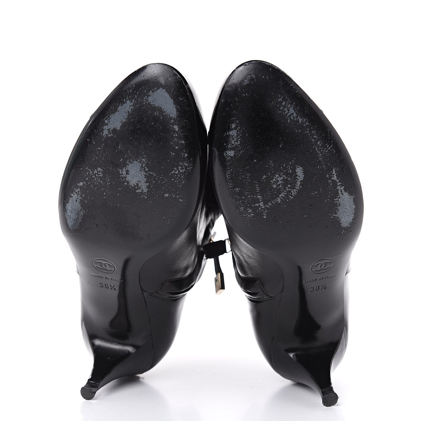 Patent Lambskin Cap Toe Short Boots 38.5 Black
