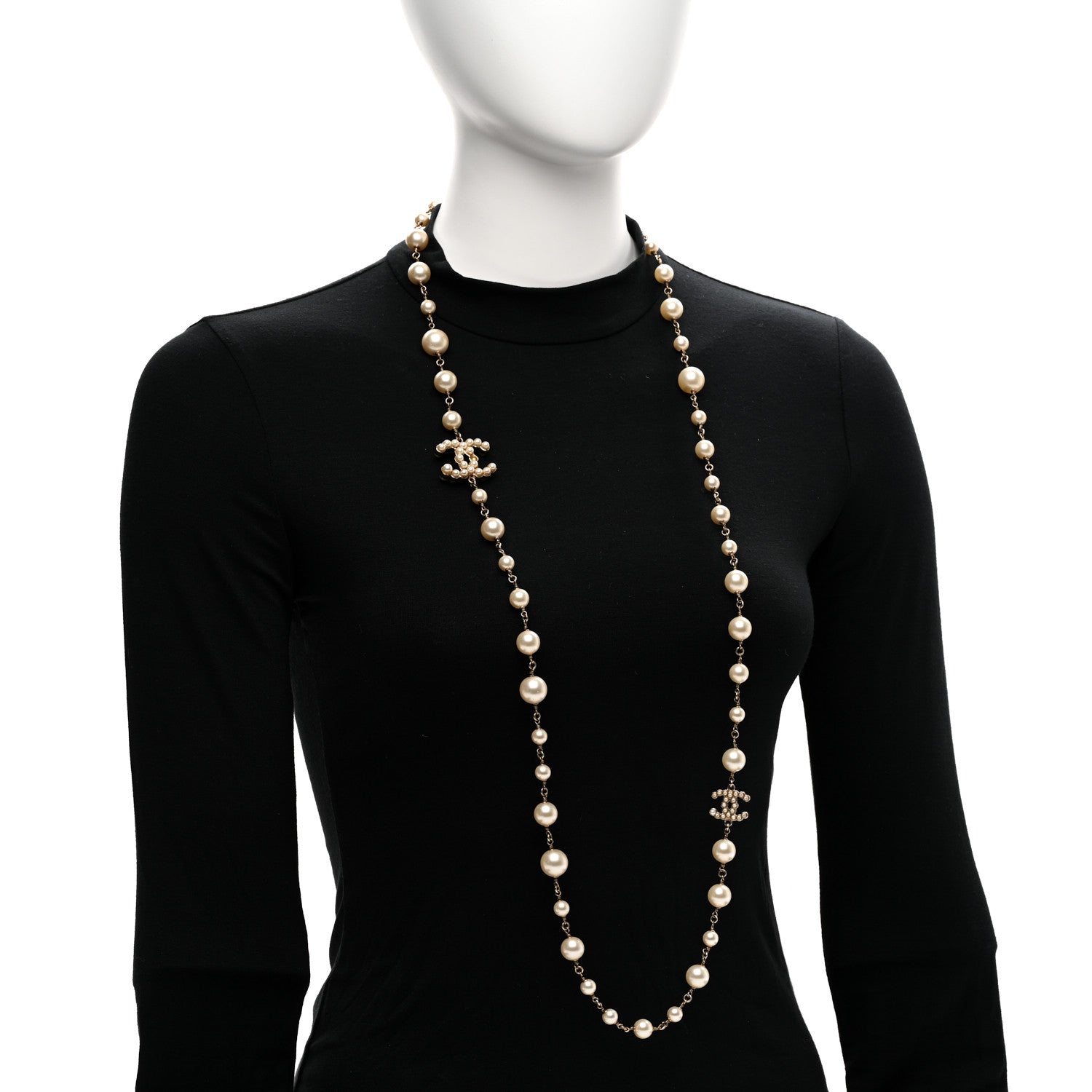Chanel Graduated Pearl CC Long Necklace Gold 2 of 5