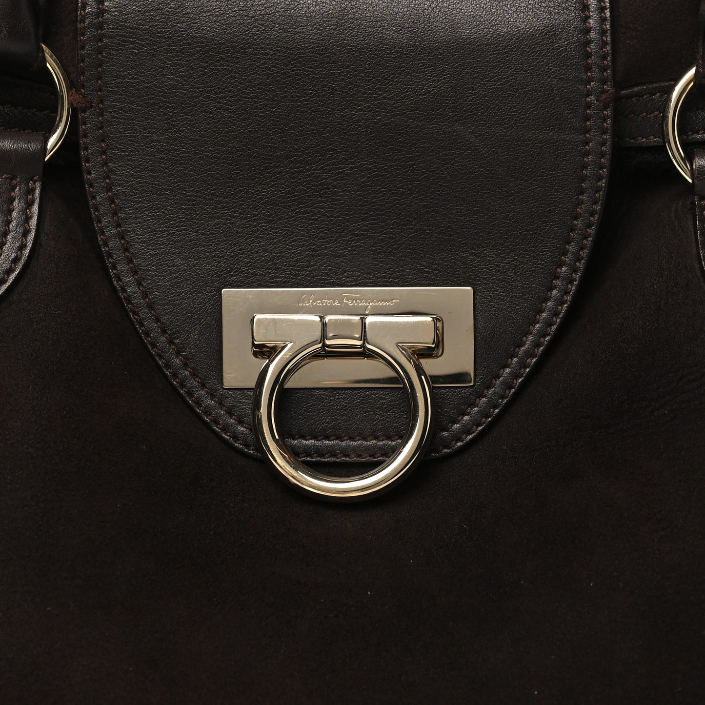 SALVATORE FERRAGAMO Suede Stitched Hobo Brown