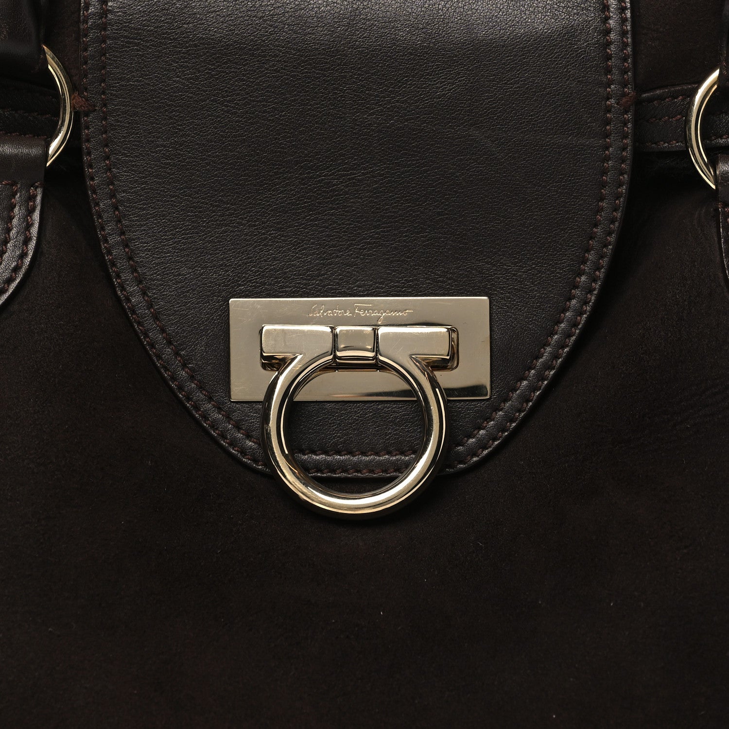 Salvatore Ferragamo SALVATORE FERRAGAMO Suede Stitched Hobo Brown 7 of 10