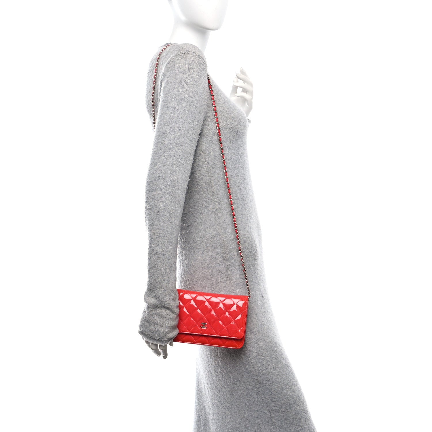 Chanel Patent Quilted Wallet On Chain WOC Coral 2 of 13