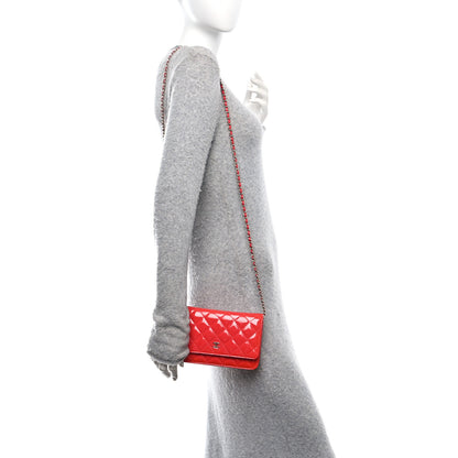 Chanel Patent Quilted Wallet On Chain WOC Coral 2 of 13