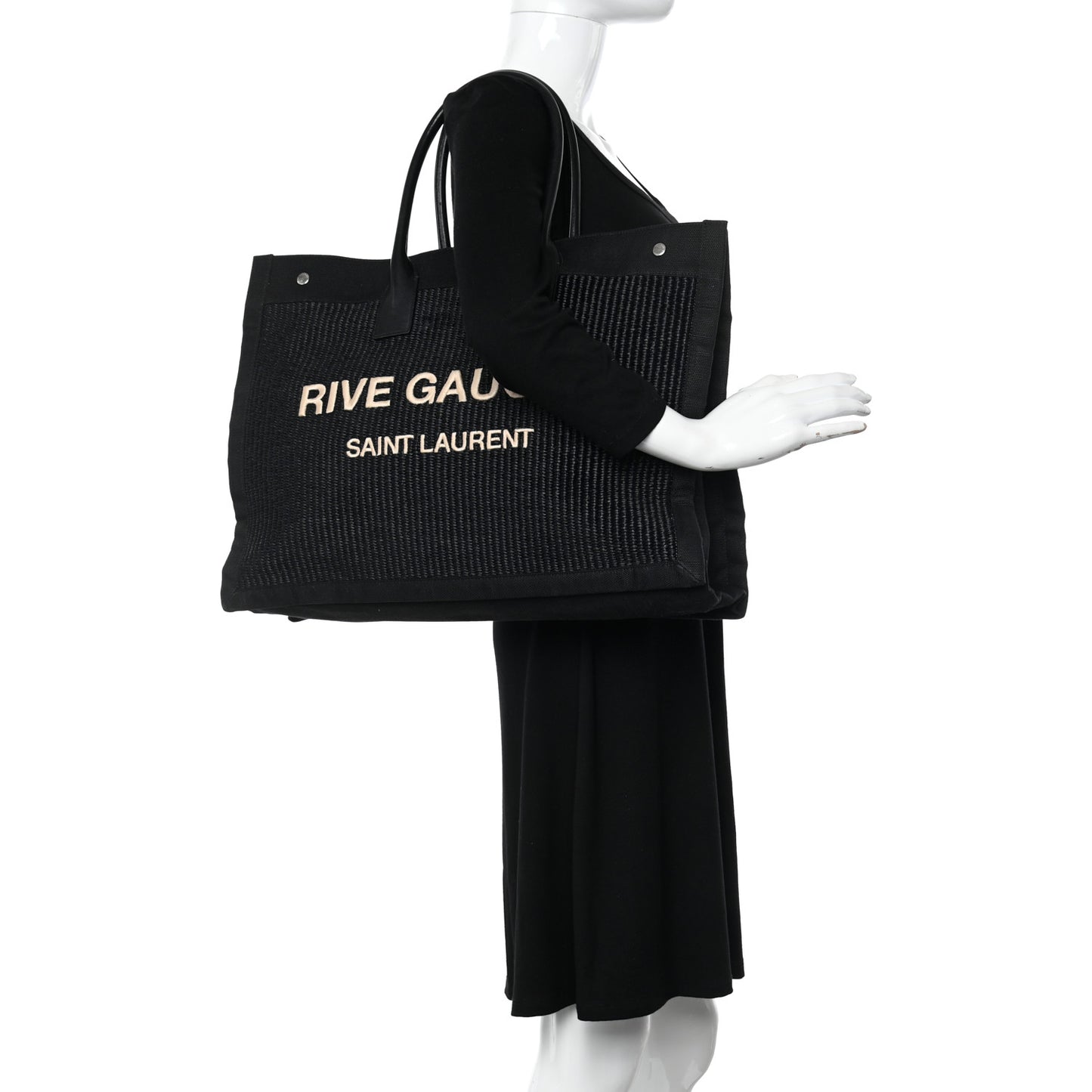 Raffia Linen Calfskin Rive Gauche Tote Black