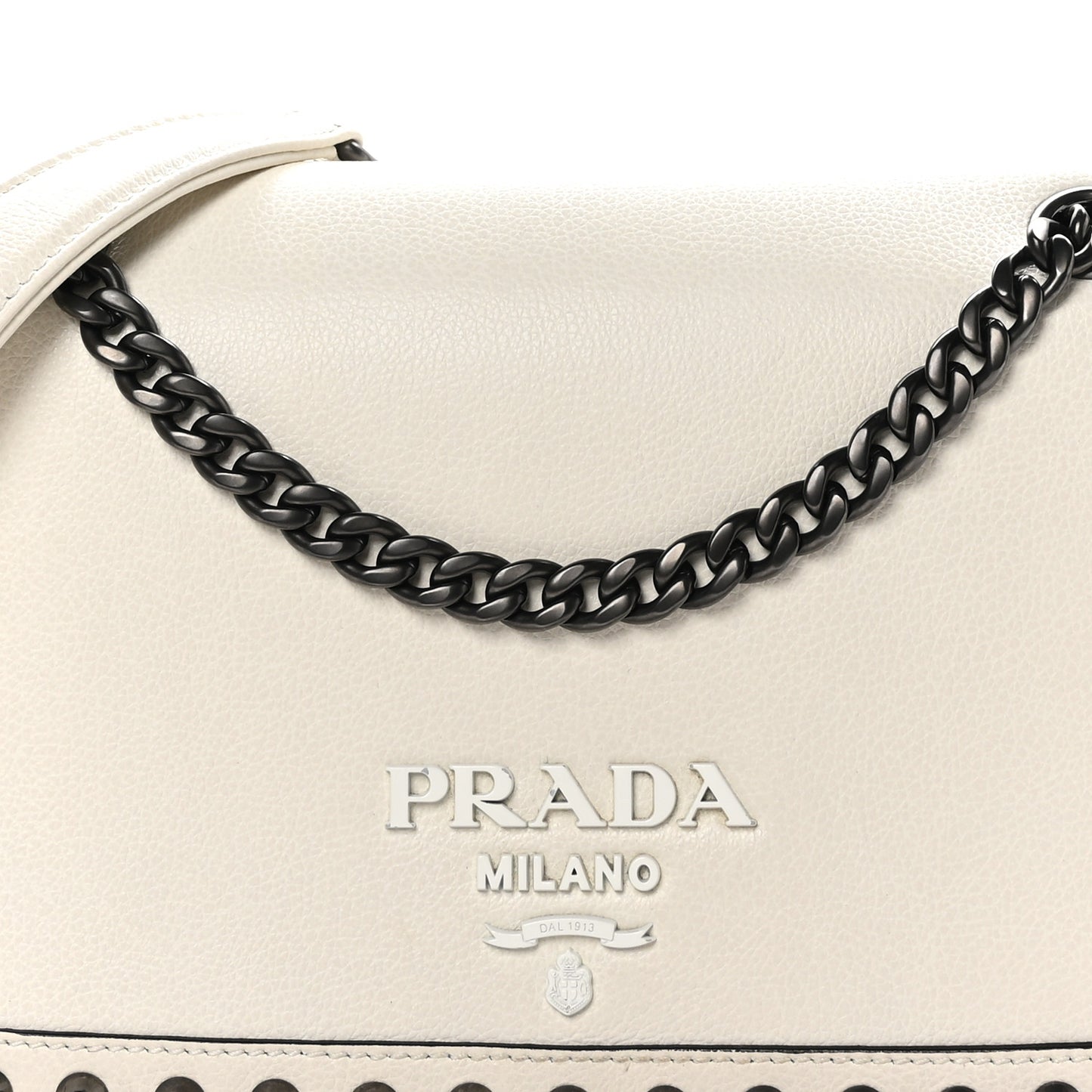 Glace Calfskin Studded Crossbody White