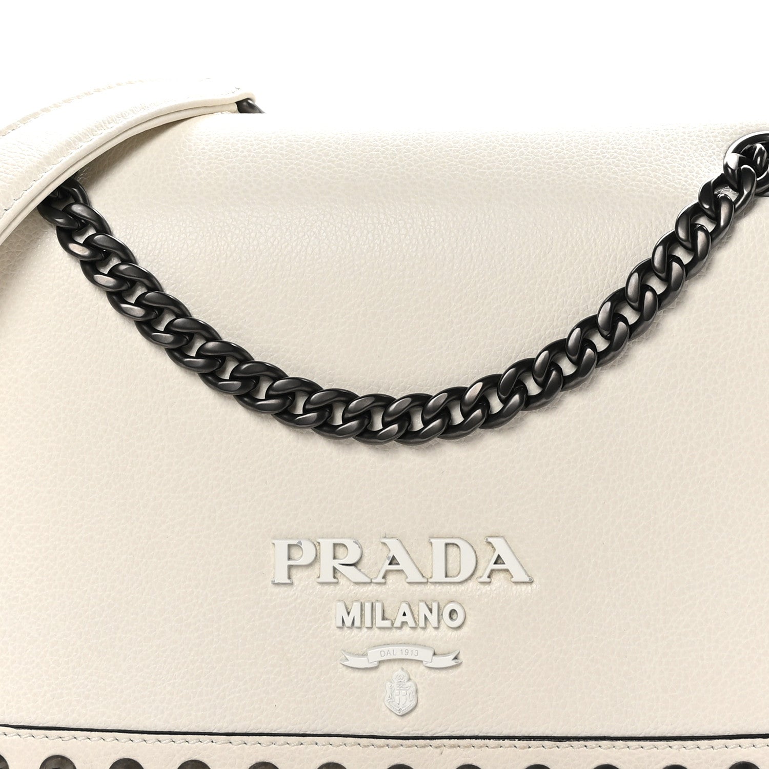 Prada Glace Calfskin Studded Crossbody White 7 of 9