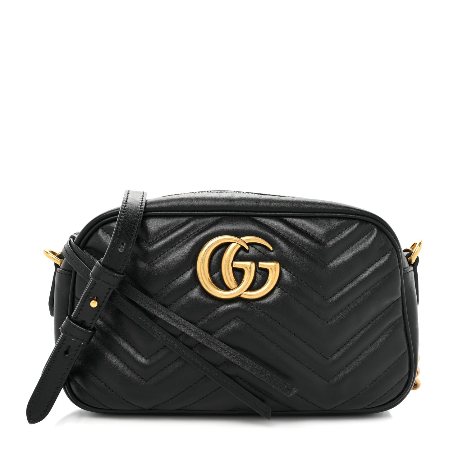 Calfskin Matelasse Small GG Marmont Chain Shoulder Bag Black