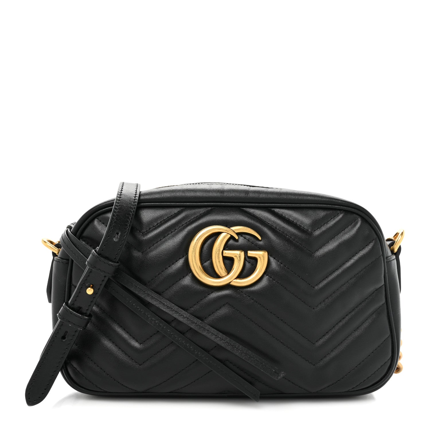 Gucci Calfskin Matelasse Small GG Marmont Chain Shoulder Bag Black 1 of 10