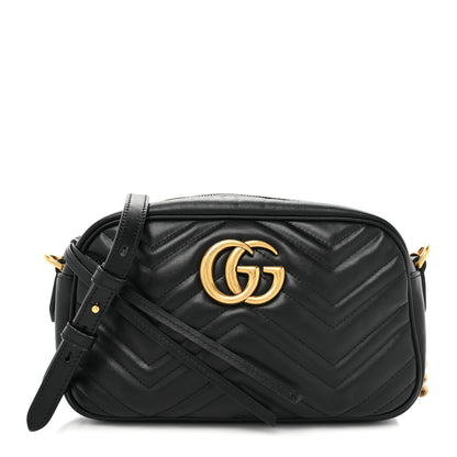 Gucci Calfskin Matelasse Small GG Marmont Chain Shoulder Bag Black 1 of 10